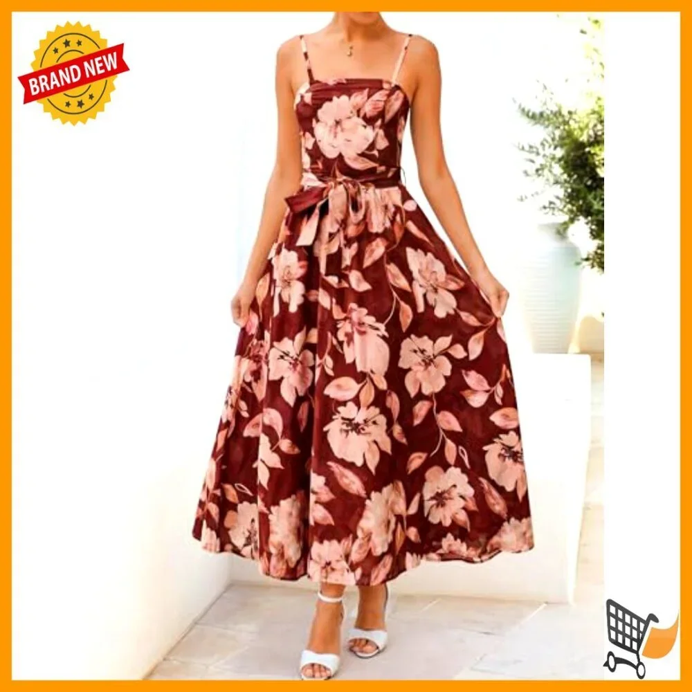 Sleeveless Maxi Dress with Spaghetti Straps, A-Line, Flowy, Formal